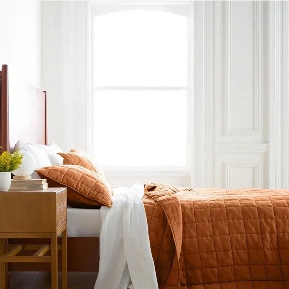 NWT Quince European Linen Box Quilted King Sham Set in Terracotta - Picture 4 of 7